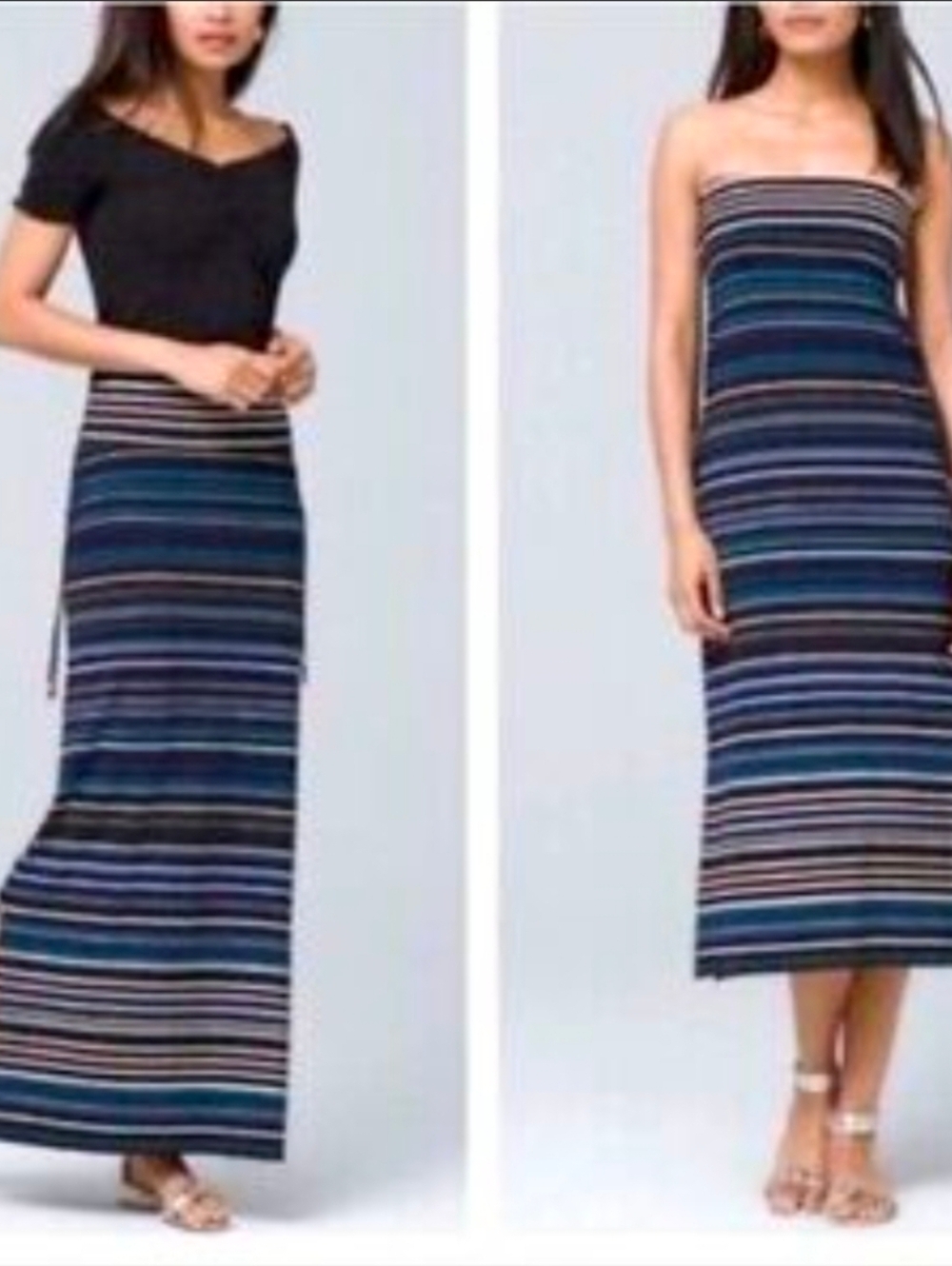 White House Black Market Black and Blue Striped Convertible Maxi Skirt Size S